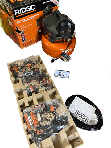 Ridgid 6 Gallon Electric Air Compressor Kit 18GA 16GA Nailers & 18GA Stapler with Hose R69603FK