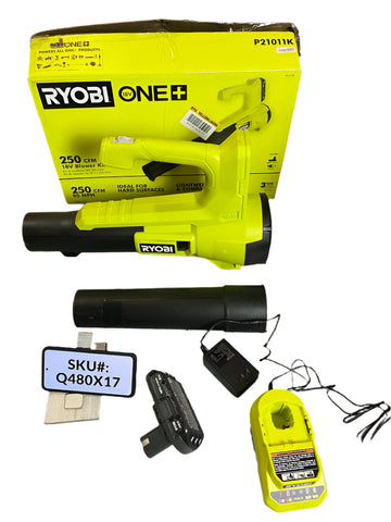 USED Ryobi 18V 90 MPH 250 CFM Leaf Blower Kit ONE 2Ah Battery & Charger P21011K