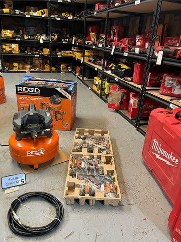 Ridgid 6 Gallon Portable Air Compressor Kit 18GA 16GA Nailers & 18GA Stapler & Hose R69603FK