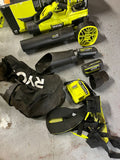 USED Ryobi 40V HP 100 MPH 600 CFM Leaf Blower/Mulcher/Vacuum Kit TWO 4Ah Batteries & Charger RY404150 Q470X12