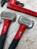 USED Milwaukee 3 Pc Lot TWO 3lbs Sledge Hammer & 14 in. Steel Pipe Wrench Q421X28