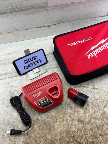 USED Milwaukee M12 12V Compact Battery Pack 1.5Ah & Charger Kit & Bag