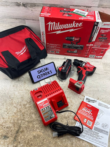 Milwaukee M18 18V Brushless 1/2 in. Compact Drill Kit One 2Ah Battery Charger & Bag
